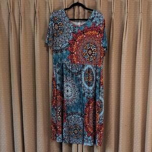 Women's Size 2X DB Moon Short Sleeve Midi Empire Wasit Dress With Pockets